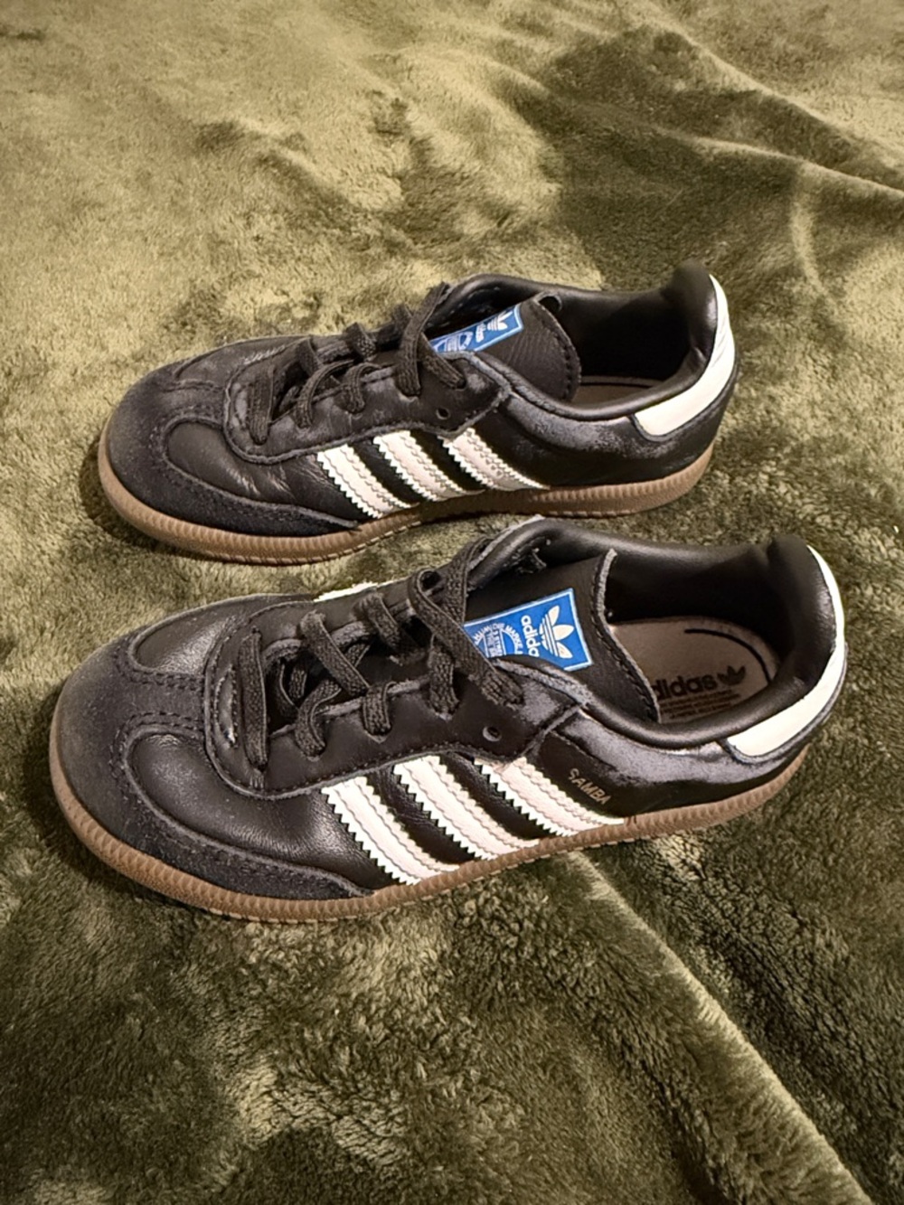 adidas Kids Black Sneakers with White Stripes and Gum Sole